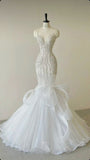 Pretty Mermaid Strapless Tulle Beaded Sequin Long Wedding Dresses HZ1024