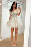 Ivory Lace Off-the-Shoulder A-Line Short Cocktail Dress HZ1024