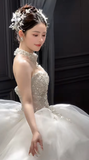Gorgeous Ball Gown Sweetheart Tulle Sequin Long Wedding Dresses HZ1024