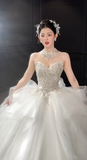 Gorgeous Ball Gown Sweetheart Tulle Sequin Long Wedding Dresses HZ1024