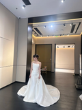 Elegant Mermaid Strapless Satin Applique Long Wedding Dresses HZ1024