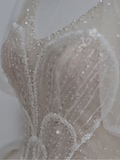 Classy Ball Gown V Neck Tulle Sequin Short Sleeves Long Wedding Dresses HZ1024