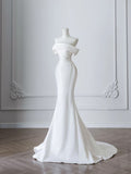 White Elegant Mermaid Off The Shoulder Satin Long Wedding Dresses HZ1024