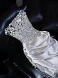 Gorgeous Mermaid Spaghetti Straps Satin Sequin Beads Long Wedding Dresses HZ1024