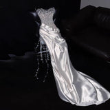 Gorgeous Mermaid Spaghetti Straps Satin Sequin Beads Long Wedding Dresses HZ1024