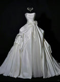 Dreamy Ball Gown Strapless Satin Long Wedding Dresses HZ1024
