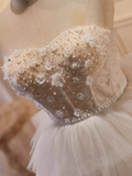 Elegant Ball Gown Strapless Tulle Party Dress White Homecoming Dresses HZ1024