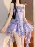 Lilac Ball Gown Spaghetti Straps Chiffon Ruffles Short Homecoming Dress 17th Birthday Outfits HZ1024