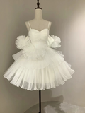 Pretty A Line Spaghetti Straps Tulle Short Homecoming Dress 18th Birthday Outfits HZ1024