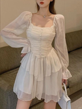 Pretty A Line Square Satin Chiffon Long Sleeves Short Homecoming Dress 17th Birthday Outfits HZ1024