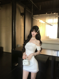 Chic 20th White Mermaid Off The Shoulder Satin Short Homecoming Dress Birthday Outfits HZ1024