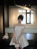Pretty 19th A Line Off The Shoulder Satin Short Homecoming Dress Birthday Outfits HZ1024