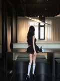 Simple 19th A Line U Neck Black Satin Short Homecoming Dress Birthday Outfits HZ1024