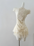 Pretty 18th A Line Satin Lace Short Sleeves Short Homecoming Dress Birthday Outfits HZ1024