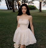 Sweet A Line Strapless Satin Lace Short Homecoming Dress 17th Birthday Outfits HZ1024