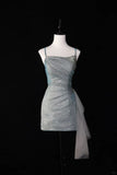 Sparkly Mermaid Spaghetti Straps Satin Sequin Short Homecoming Dress 18th Birthday Outfits HZ1024