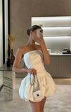 Pretty A Line Strapless Satin Short Homecoming Dress 20th Birthday Outfits HZ1024