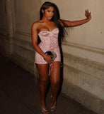 Unique 21th Pink Mermaid Bodycon Strapless Satin Short Homecoming Dress Birthday Outfits HZ1024