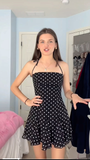 Chic A Line Halter Satin Polka Dots Short Homecoming Dress 18th Birthday Outfits HZ1024