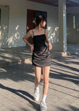 Elegant Mermaid Spaghetti Straps Black Satin Pleated Short Homecoming Dress 19th Birthday Outfits HZ1024