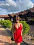 Cute A Line Red Halter Satin Backless Short Homecoming Dress 17th Birthday Outfits HZ1024