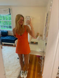 Simple A Line Spaghetti Straps Orange Satin Short Homecoming Dress 17th Birthday Outfits HZ1024