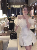 Sexy A line Strapless White Short Homecoming Dress 19th Birthday Outfits HZ1024
