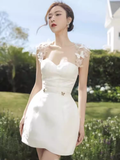 Simple A-Line Lace Short Prom Dress White Homecoming Dress HZ1024