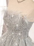 Elegant Ball Gown Strapless Gray Birthday Outfits Tulle Homecoming Dresses HZ1024