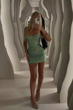 Shiny Sheath Mermaid Sweetheart Satin Sequin Short Homecoming Dress 19th Birthday Outfits HZ1024
