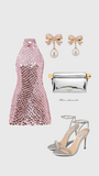 Pink A Line Halter Sequin Short Homecoming Dress 19th Birthday Outfits HZ1024