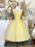 Lovely Ball Gown Yellow Strapless Tulle Lace Tea Length Homecoming Dress 18th Birthday Outfits HZ1024