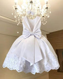 White Ball Gown Satin Lace Flower Girl Dress HZ1024