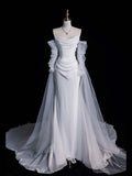 Vintage Mermaid Strapless Tulle Long White Wedding Dresses HZ1024