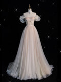 A Line Off The Shoulder Tulle Long Prom Dress HZ1024
