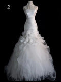 Vintage Mermaid Strapless Long White Tulle Wedding Dresses HZ1024
