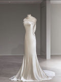 Vintage Mermaid Strapless Sleeveless Long Satin Wedding Dresses HZ1024