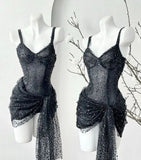 Sexy A-Line Straps Black Mini Tulle Homecoming Dress HZ1024