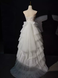 Sexy High Low Straps Sleeveless White Tulle Long Prom Dress HZ1024
