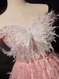 Modest Ball Gown Off The Shoulder Pink Tulle Birthday Outfits Homecoming Dress HZ1024