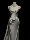 Vintage Mermaid Strapless White Satin Long Wedding Dresses With Ruffles HZ1024