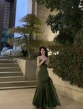 Sexy Mermaid Straps Green Party Dresses Satin Prom Dresses HZ1024