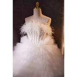 Vintage Ball Gown Strapless Tulle White Ruffles Sweet 16 Dresses HZ1024