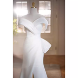 Vintage Mermaid Straps White Satin Long Wedding Dresses HZ1024
