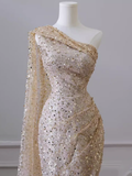 Mermaid One Shoulder Sequin Long Prom Dress HZ1024
