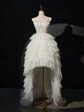 White Sweetheart Neck High Low White Prom Dress HZ1024
