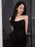 Elegant Mermaid Strapless Black Sequin Long Prom Dress HZ1024