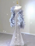 Elegant Mermaid Strapless Long Sequin Prom Dress HZ1024