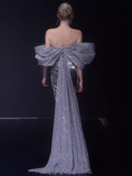Elegant Mermaid Strapless Long Sequin Silver Prom Dress HZ1024