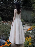 Vintage A line Sleeveless White Lace Prom Dress HZ1024